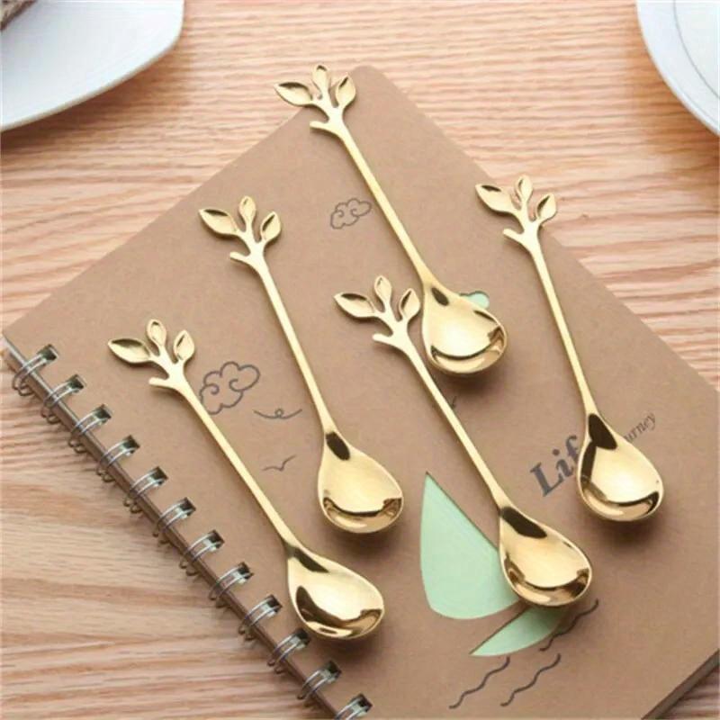 Creative Personality Gold Spoons Tree Leaf Spoon Coffee Spoon Tea Spoon Home Restaurant Dessert Cutlery Set