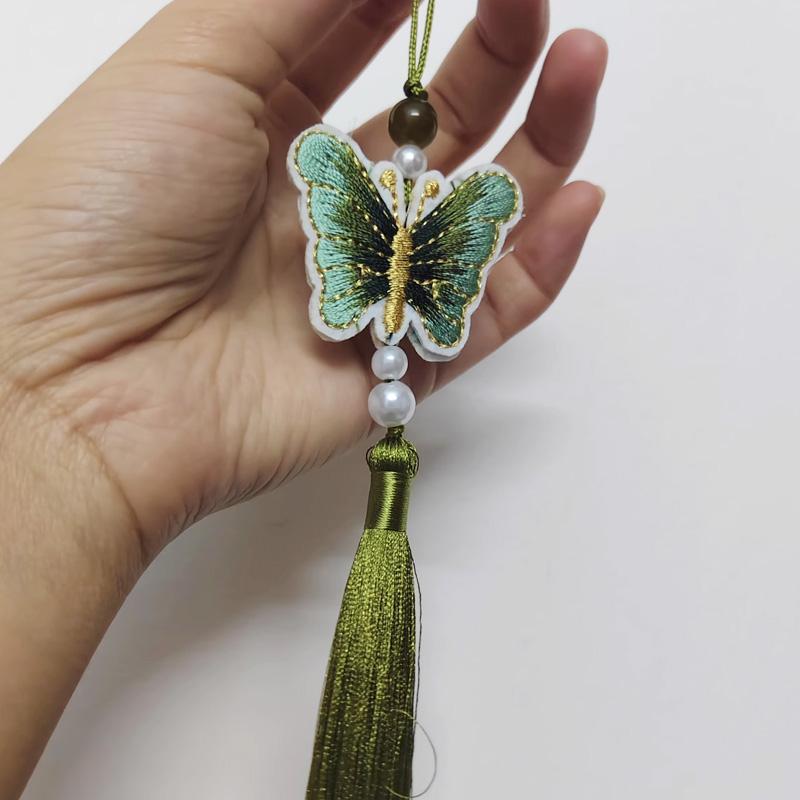 1PC Pearl Phone Bag Butterfly Tassel Hanging Ornament Embroidery Exquisite