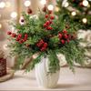 20/40/68pcs Christmas Decorative Flowers Red Berry Stems Artificial Pine Branches Fake Green Plant Pine Leaf Picks DIY
