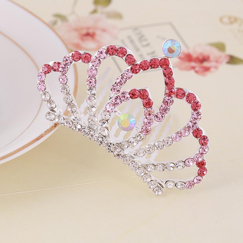 Korean Style Crown Jewelry Comb Hair Ornaments Princess Rhinestone Crown Alloy Colorful Girls Birthday Dance Hair Accessories