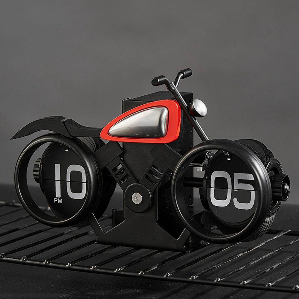 

Motorcycle Design Flip Desk Clock Creative Decorative Mechanical Timepiece Black+Red