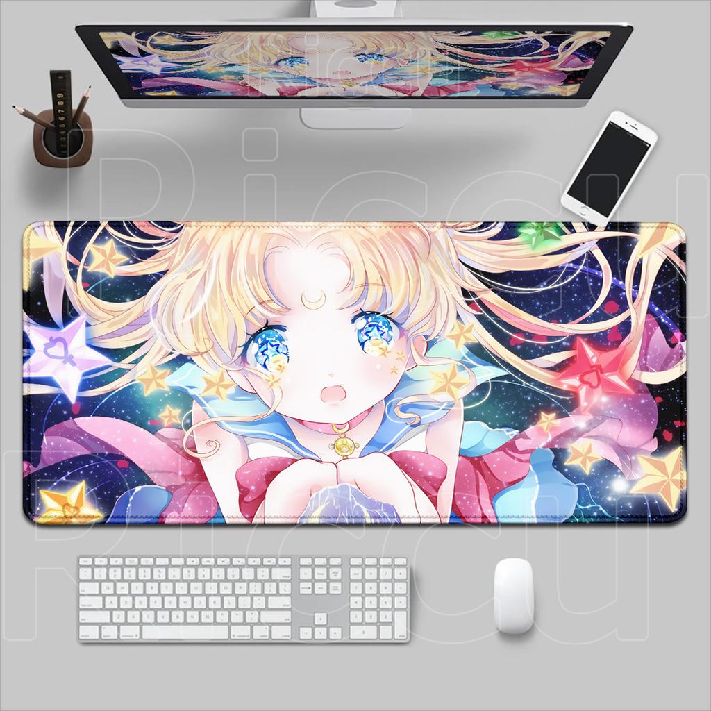 Kawaii Girl Locking Edge Office Desktop Mat Computer Carpet XXL Sailor Moon Washable Mousepad Gaming Laptop Keyboard Accessories