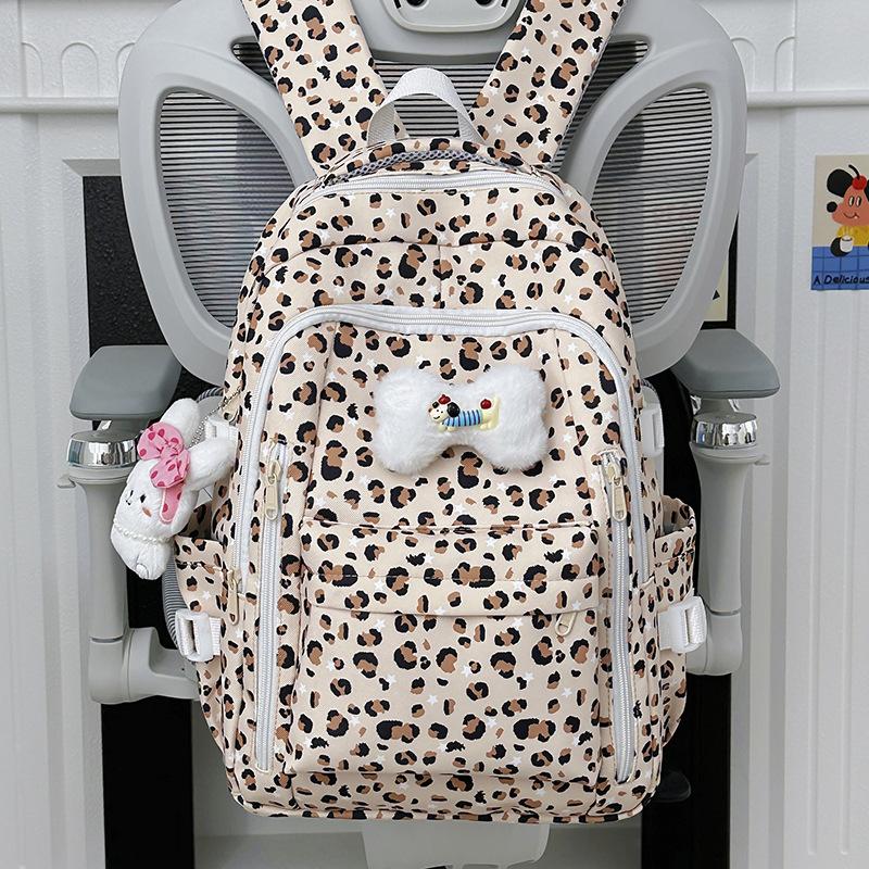 Schultasche Damen College-Stil Rucksack mit großem Fassungsvermögen 1011 neu Mittelschule Oberschule Einfach vielseitig Leopardenmuster Niedlicher Rucksack