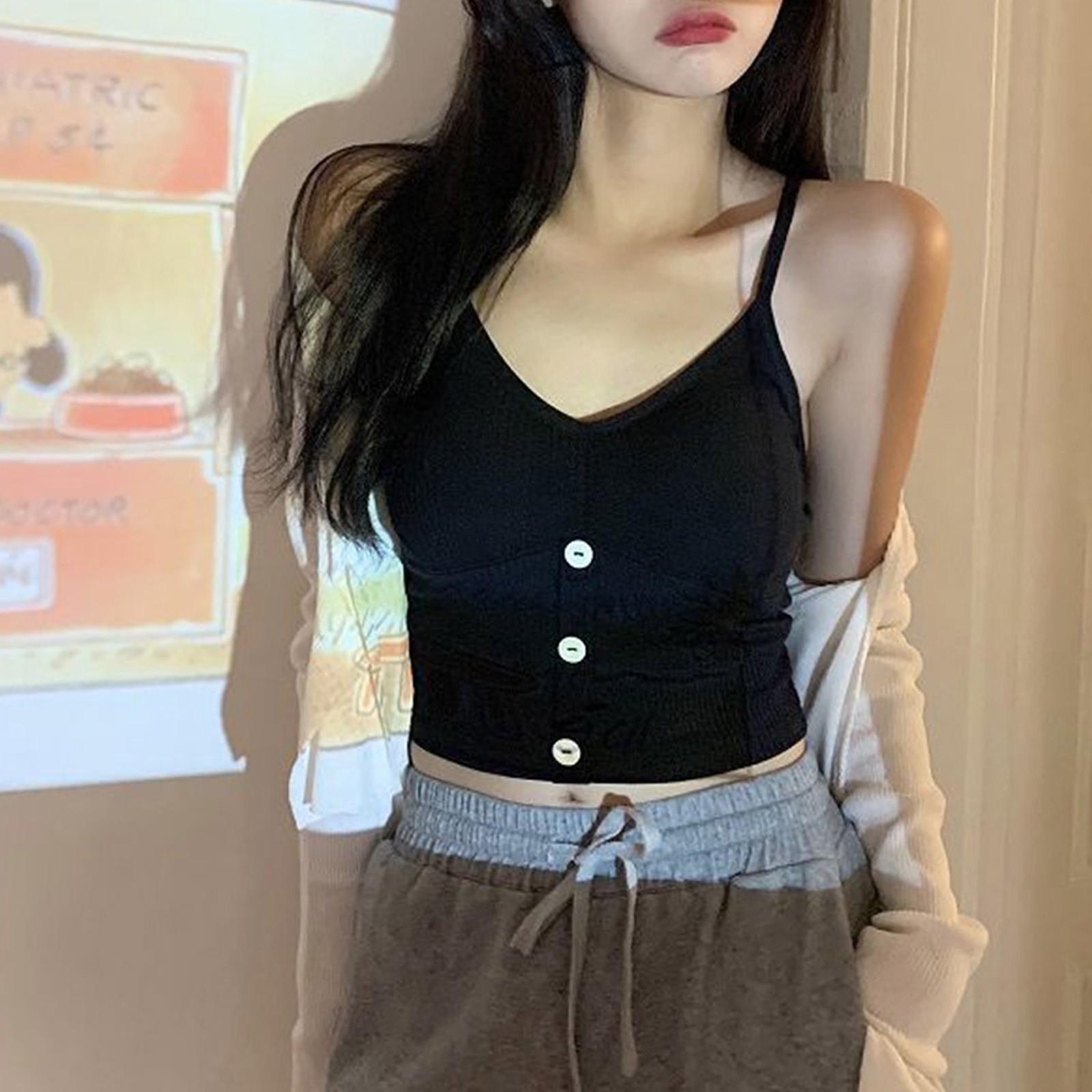 

Летние майки для женщин, топы-бюстгальтеры для женщин, майки-топы с встроенным бюстгальтером с подкладкой, майка без рукавов, базовый однотонный сексуальный V-образный вырез One Size