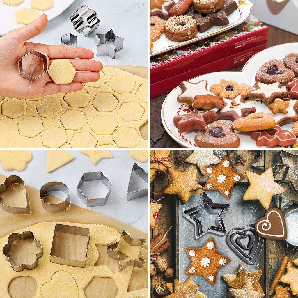 Mini Cookie Cutter Shape Set-24 Small Stainless Steel Metal Stamps,Including: Flower,Heart,Star,Circle,Triangle,Octagon,Square,Oval-cut Fondant and