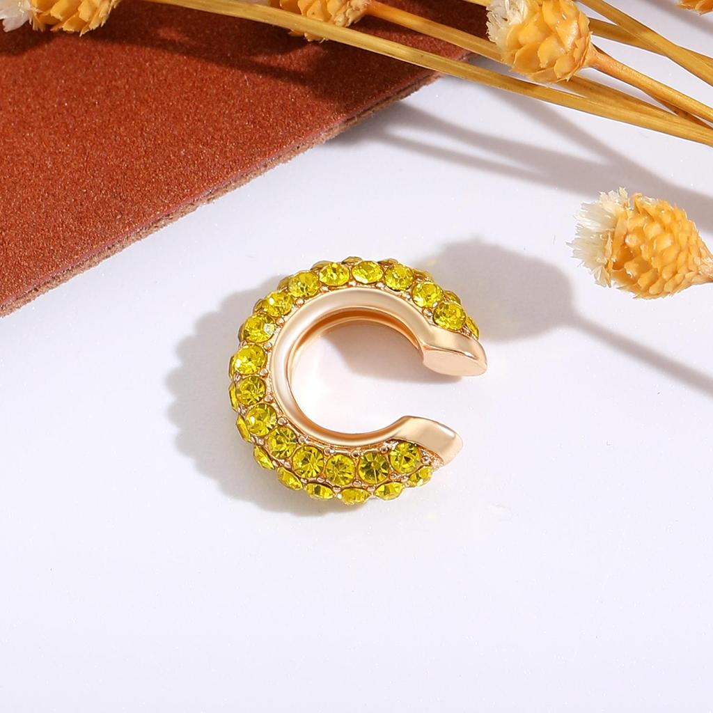Retro Fashion C-Shaped Bling Ear Clips with Colored Diamonds - Trendy No-Pierce Earrings