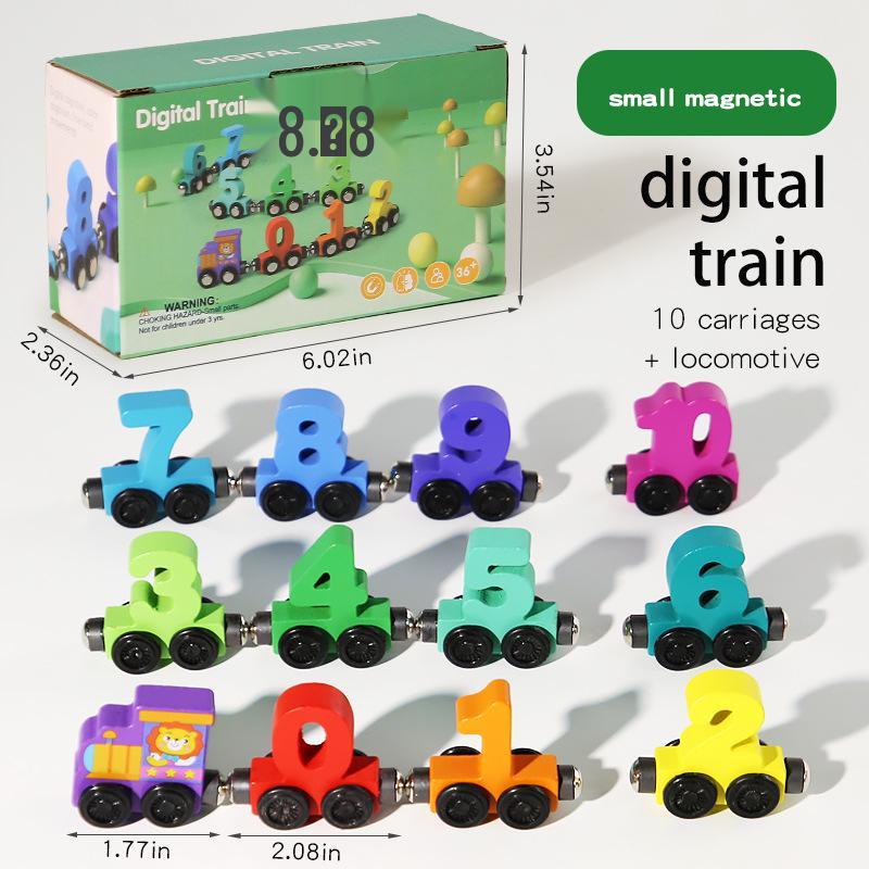 Wooden Magnetic Number Train Dinosaur Cartoon Pull-Along Baby Toy