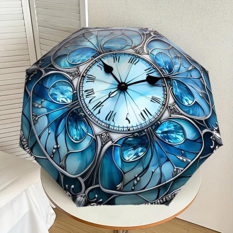 

1pc Stained Glass Clock Design Umbrella with Plastic Handle,Suitable for All Seasons Home Travel Outdoor UmbrellaDD140