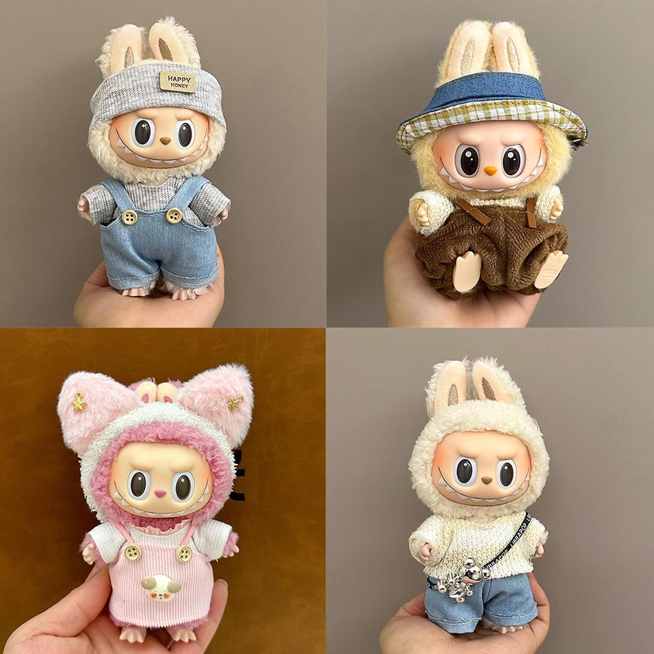 (Only Clothes) Labubu Clothes Hat Labubu Doll Casual Style Jumpsuit Hat Set Plush Doll Daily Wear Cute Clothes Work Pants