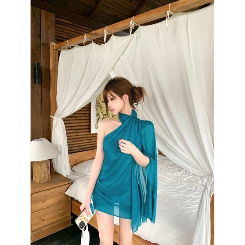 

Kumikumi Fashion Set Elegant Ribbon Hanging Neck Dress Women Summer High Waist Casual Pants Shorts Two-piece Set Skirt with Interior L