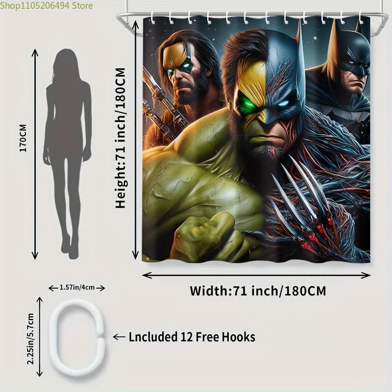 1pc The Hulk Shower Curtain - Polyester, Machine Washable with Hooks, Vibrant Superhero Design for Bathroom Decor, Action-Pack