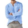 Amazon wish independent station Spring men's long-sleeved V-neck casual beach linen loose shirt men