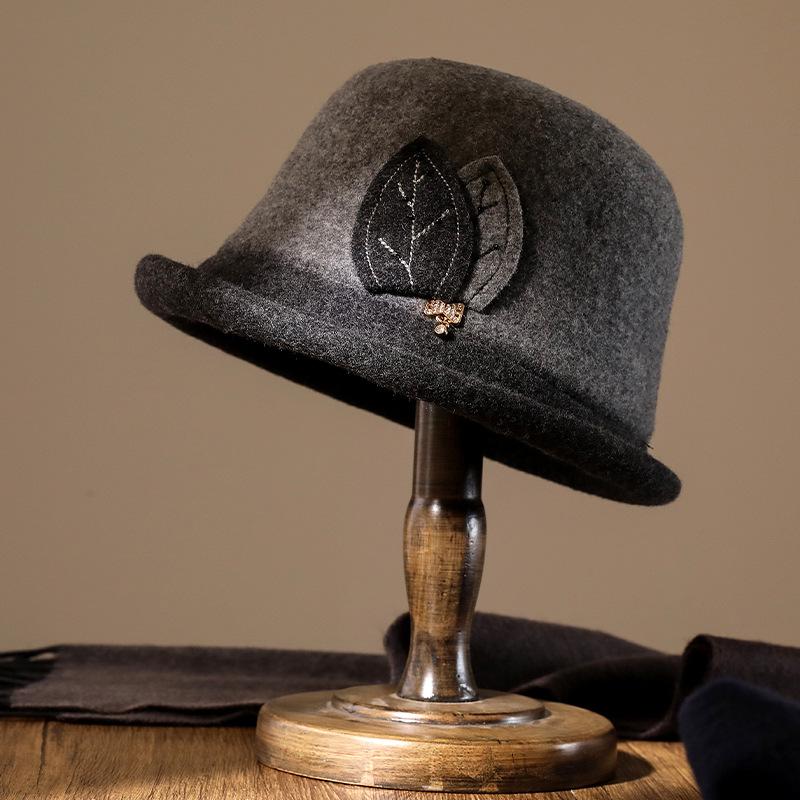 Woolen Fisherman's Hat, Women's Autumn and Winter Warm Fashion Top Hat Temperament, Mother Shows Washbasin Hat