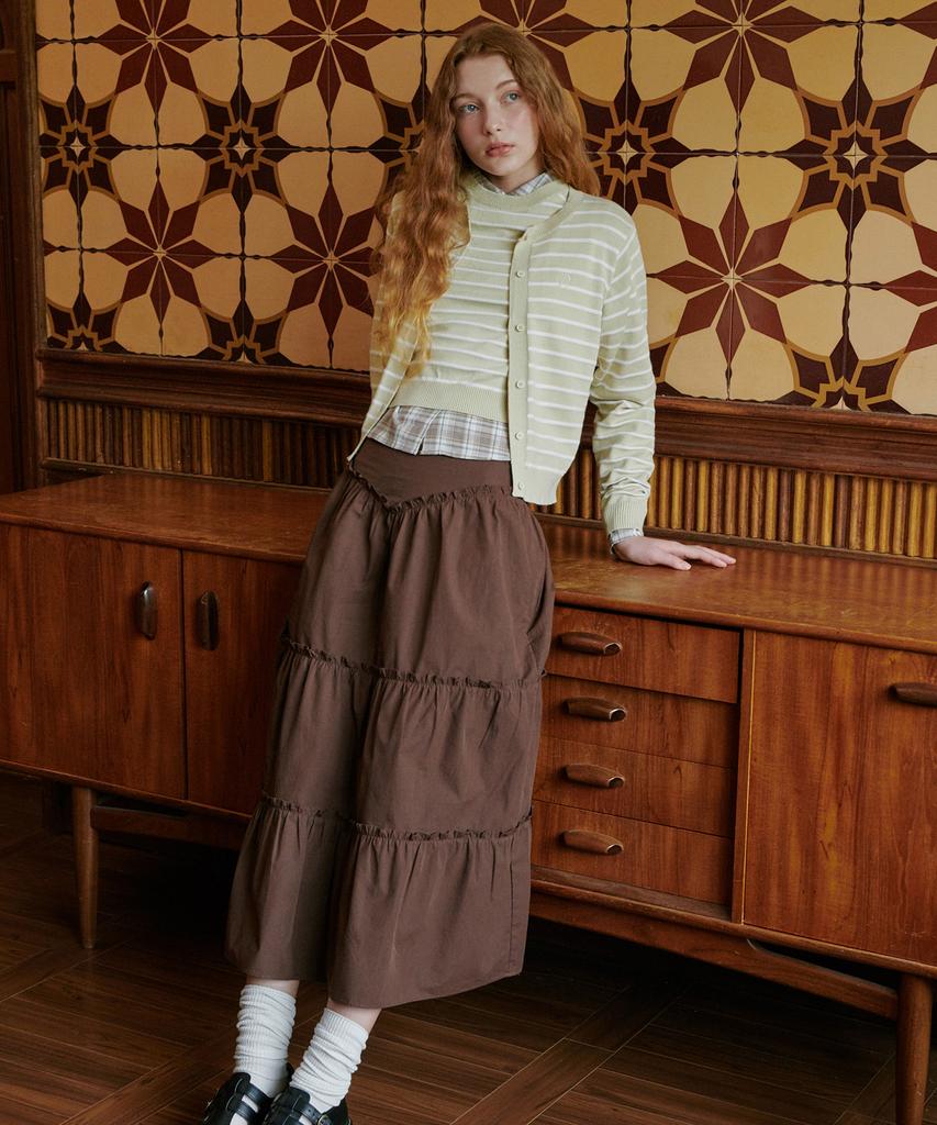 Belloel Shirred Long Skirt Brown