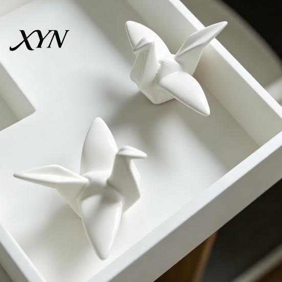 Décor Oiseau Origami Grues Géométriques Figurine, Sculpture Moderne, Accent Décoratif Minimaliste pour Étagère, Sculpture Créative Nordique pour Bureau Bibliothèque