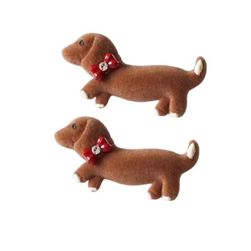 2PCS Popular Flock Dachshund Hair Barrettes With Side Clasp NonSlip Hairpin For Teens Girl Gentle Hair Accessories