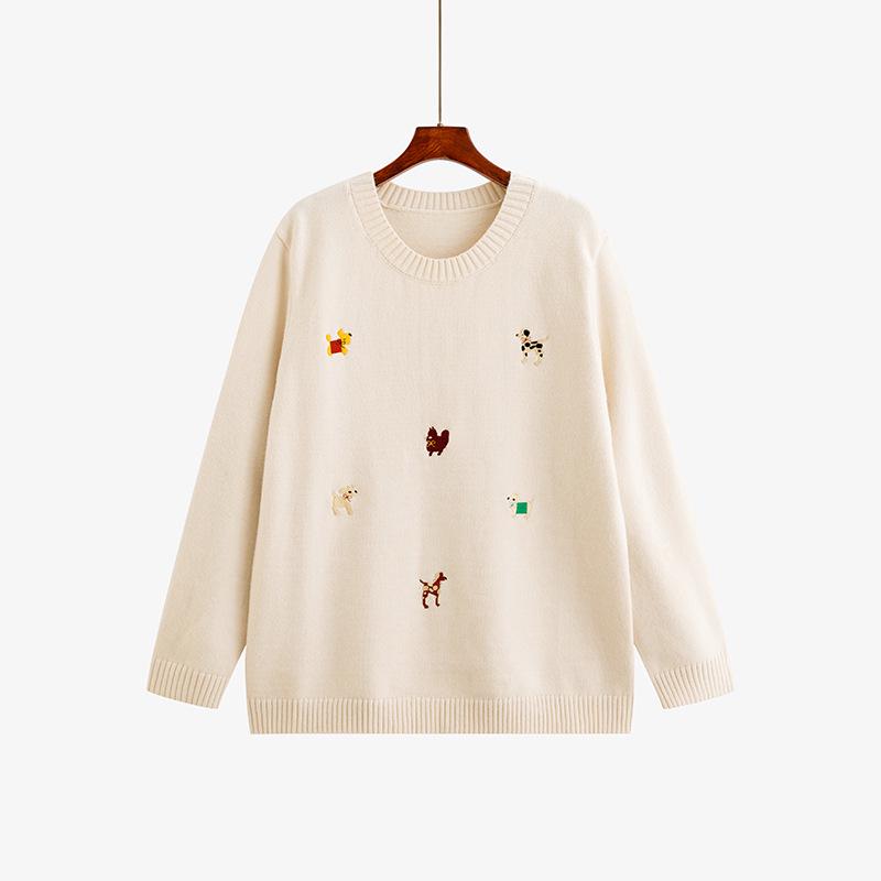 

Plus Size Women s Embroidered Knitwear Long Sleeve Sweater, Winter 2025 Loose Fit, Round Neck XL (120-150 jin) абрикосовый