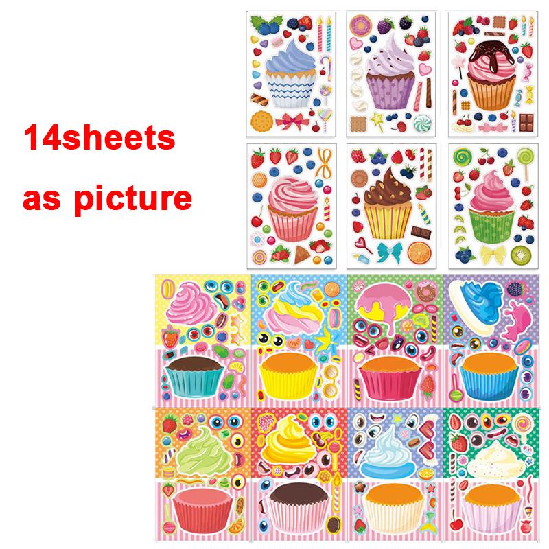 Make-a-Cake Sticker Sheets DIY Make Your Own Birthday Cake Puzzle Stickers for Kids Boys Girls Party Favor Games Toys Gifts
