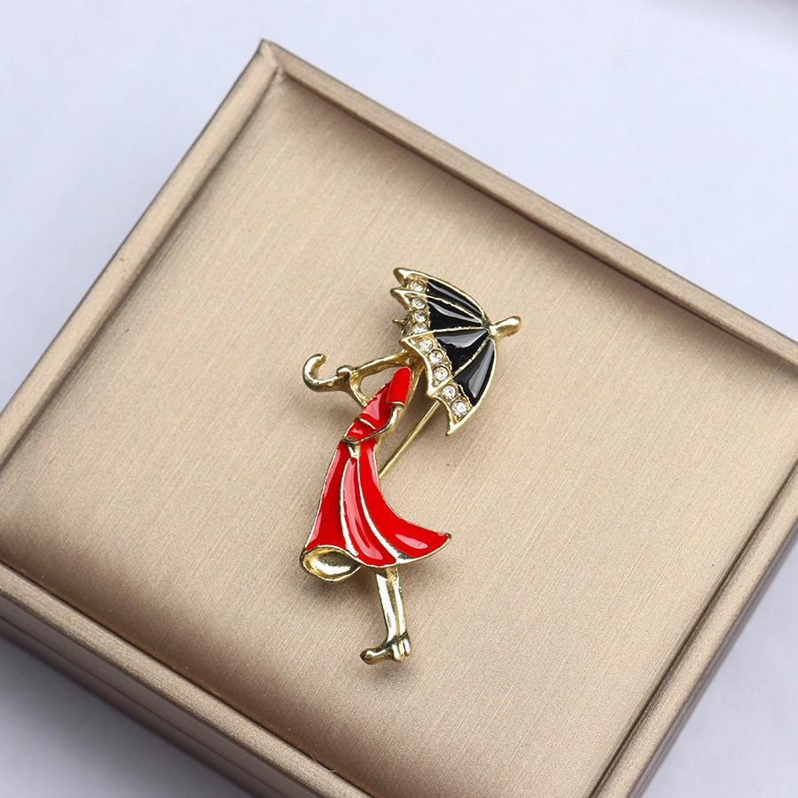 Pearl Drip Umbrella Girl Rhinestone Brooch: Versatile Anime Shirt Accessory