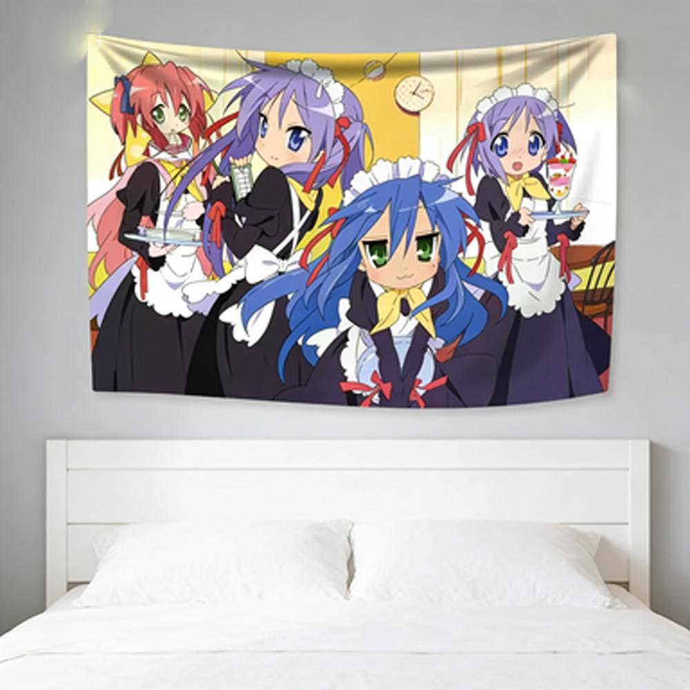 Lucky Star Full Cast Otaku Kawaii Tapestry Girly Decor Bedroom Wall Styling Kawaii Photo Backdrop
