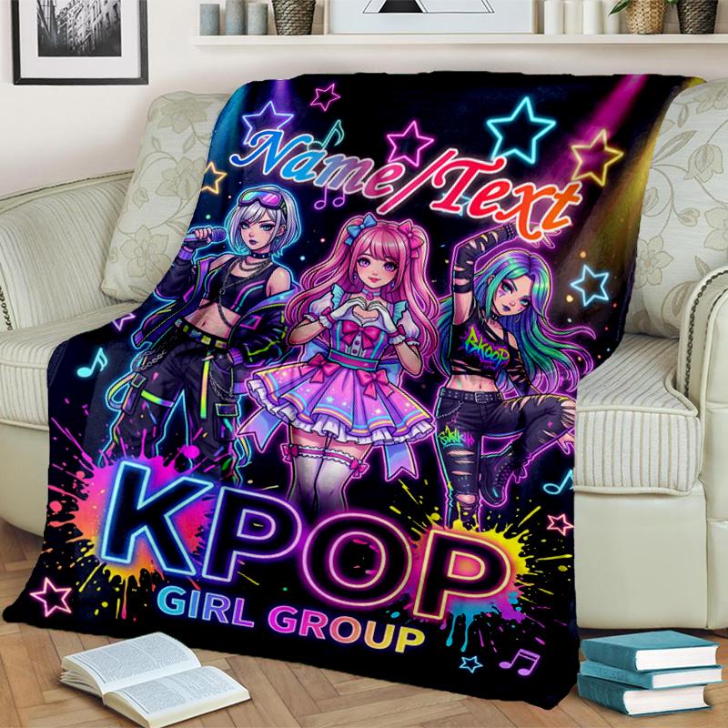 1PC Custom Name Kpop Girl Group Stars flannel blanket versatile,all-season throw suitable for the living room,bedroom,camping,travel,and gift