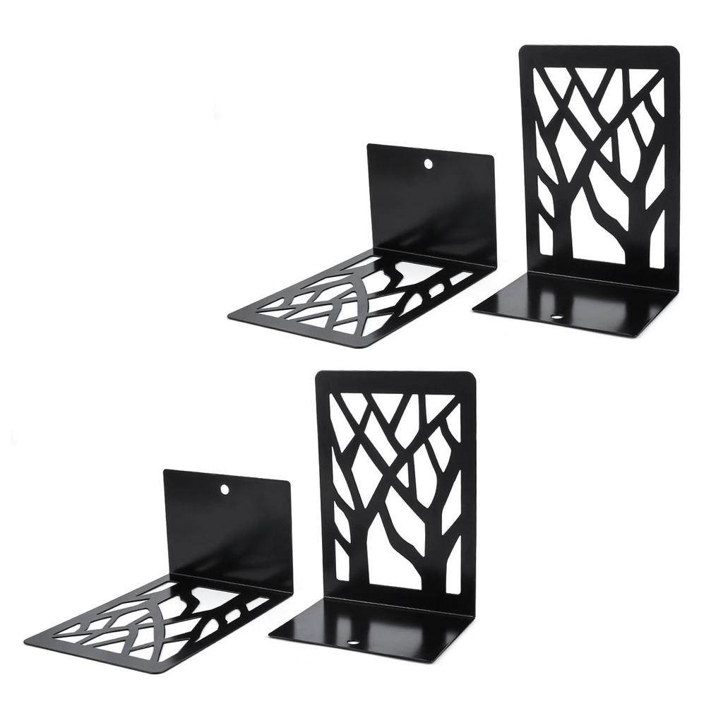 4PCS Book End Heavy Duty Iron Decorative Tall Bookend Support for Office School Home Gift Giving Black