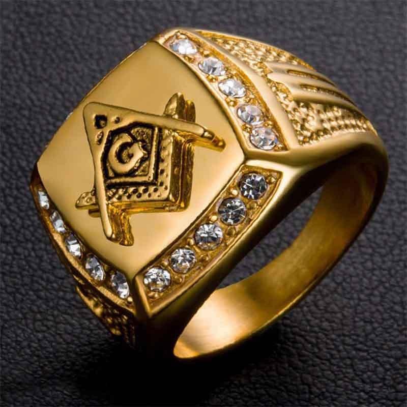 Masonic Fashion Rhinestone Symbol Ring Mens Ring Hip Hop Tide Jewelry Fashion