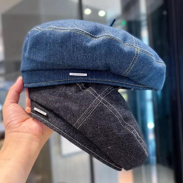New Denim Beret Hat For Women Vintage Washed Blue Jeans French Style Painter Cap Fashion Beanie For Spring Summer