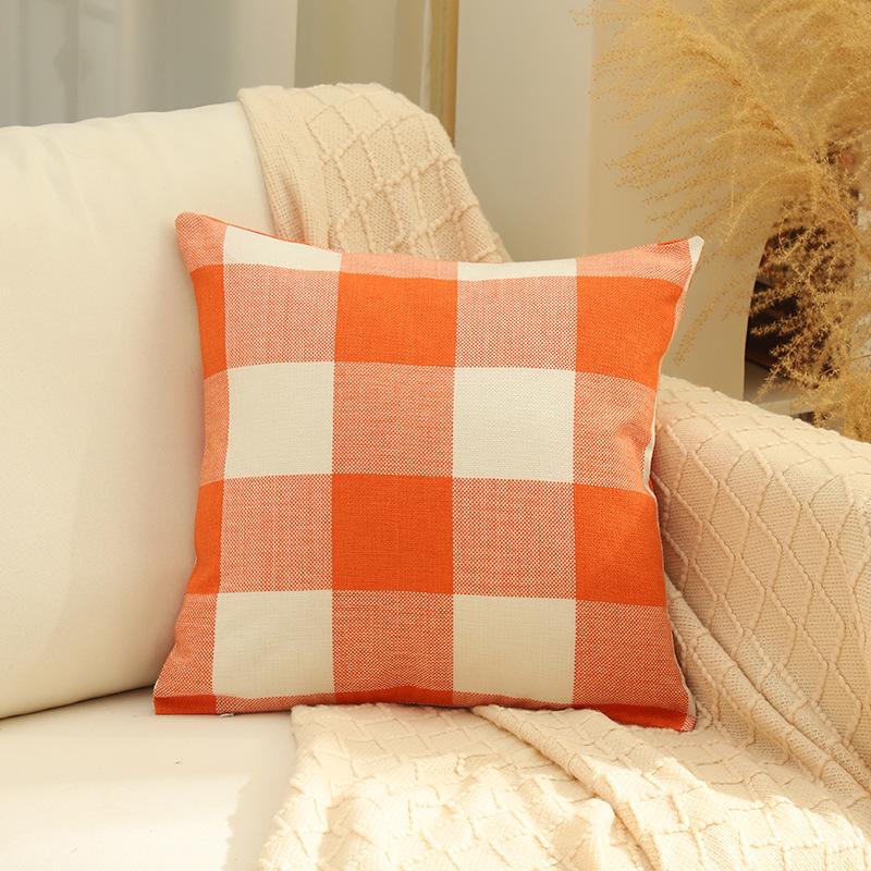 New Plaid Sofa Pillow Case Simple Home Classic Contrasting Color Pillow Ins Style Linen Bedside Pillow