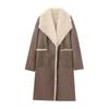 Womens Double-Sided Faux Fur Long Coat Winter Streetwear Oversized Hoodless Jacket Black Khaki