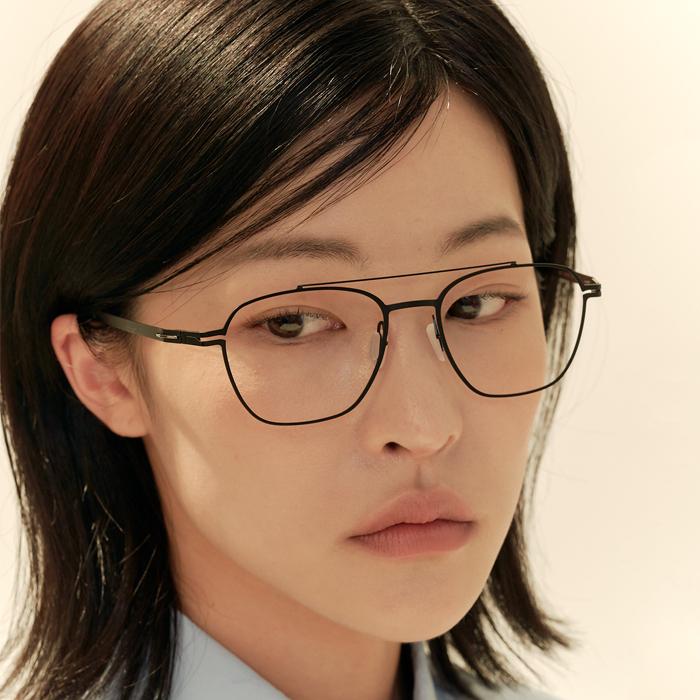 Alloaiweeo [The Air_Flat] Al8307 0909M Ultra-Lightweight Double-Bridge Retro Square Black Eyeglass Frame