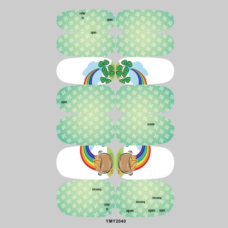 St. Patrick's Day Green Shamrock Unicorn Nail Stickers - Waterproof Full Cover