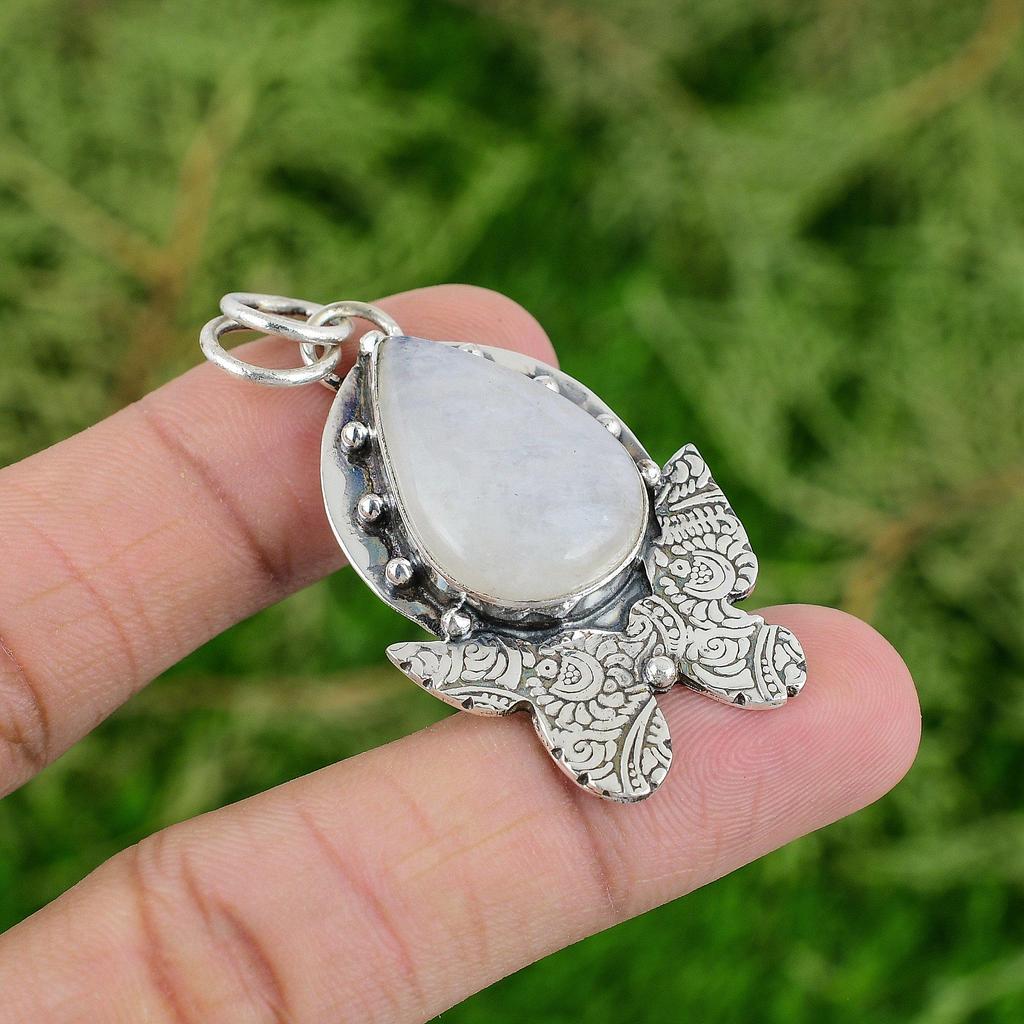 Daughters Day Sale 925 Silver Rainbow Moonstone Gemstone Wedding Artisan Pendant
