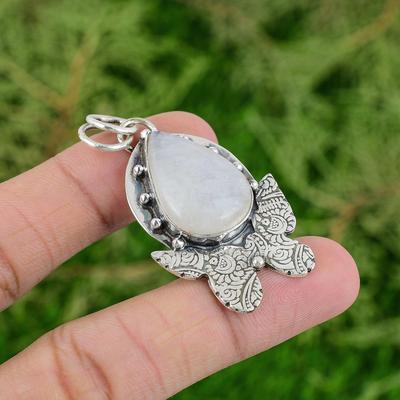 Daughters Day Sale 925 Silver Rainbow Moonstone Gemstone Wedding Artisan Pendant