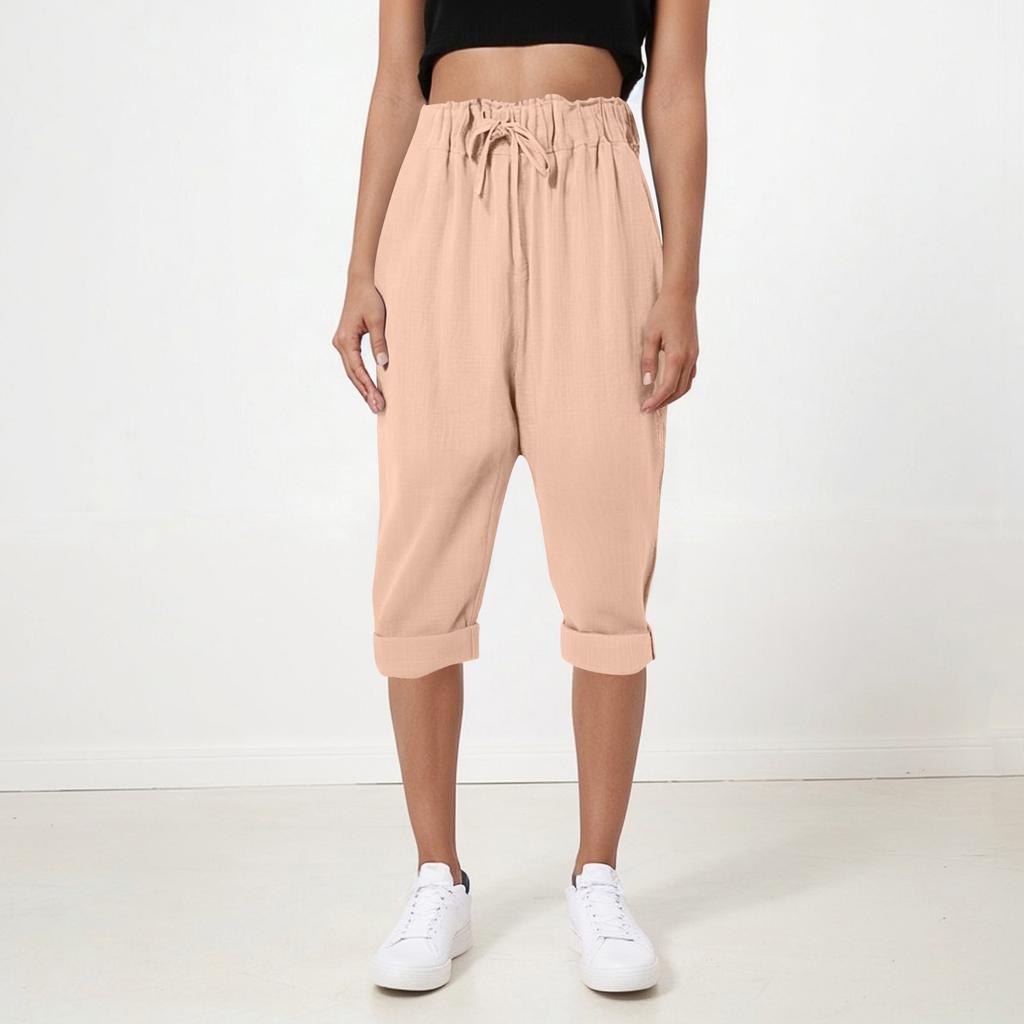 Women's Loose Casual Cotton Linen Thin Solid Color Home Pants Cropped Pants