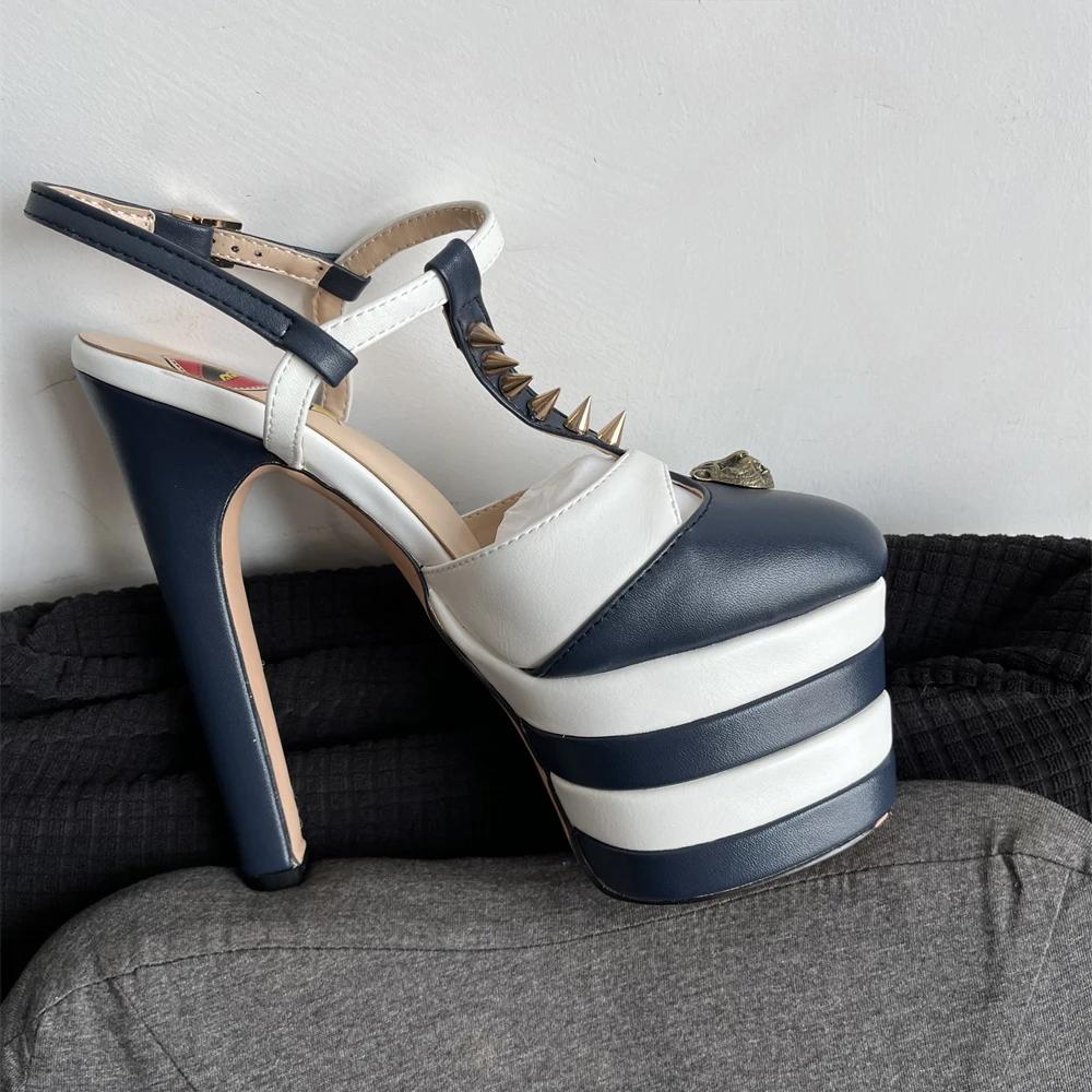 Fashion Brand Sexy Rivet 16cm High Heel Sandals Platform Party Wedding Ball T-stage Women Shoes High Quality Large 43summer Female Shoes