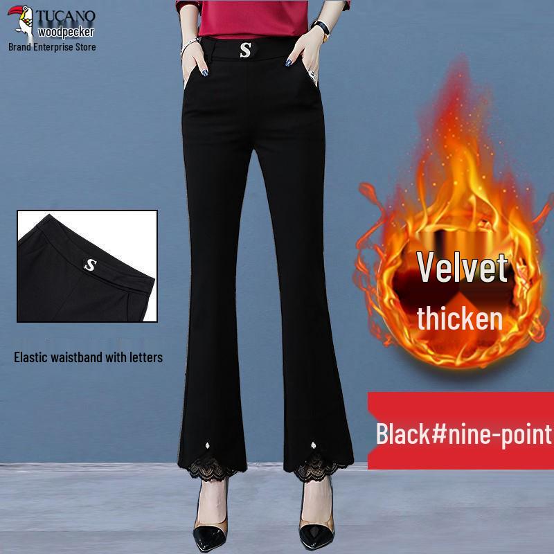 Specht Damen Schlaghose mit hohem Bund und Schlitz - Fleecegefüttert, Petite, Freizeitanzug, Schwarz für Frühling & Herbst