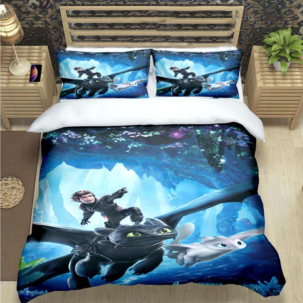 Fashion 3D Movie Cute Roles Dragon Print Bedding Set Duvet Cover Comforter Bed  Youth Kids Girl Boys Luxury Birthday Gift
