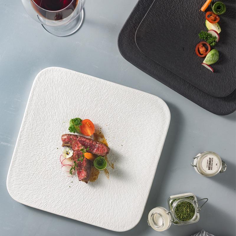 Light Luxury Square Thick Edge Flat Plate, High-End Restaurant Steak Plate, Hotel Ceramic Plate, Wedding Dining Plate