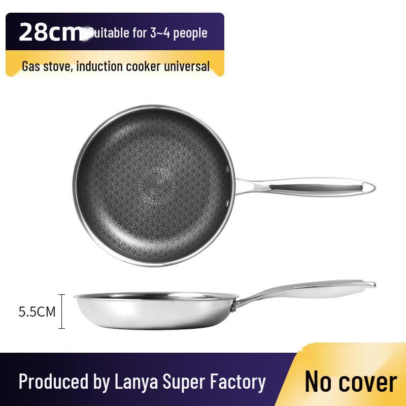 Non-Stick Honeycomb Cookware Set: Wok & Flat-Bottomed Pan, 304 Stainless Steel, Coating-Free.
