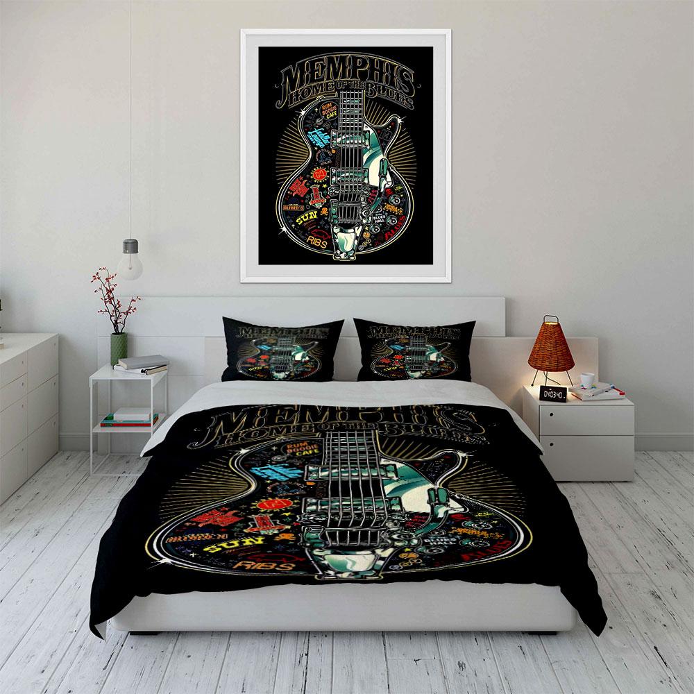 Stylized Guitar with Text. Bedding Sets Duvet Cover Sets Duvet Covers Pillowcases(1 * Duvet Cover 2 * Pillowcases Without Duvet Insert)
