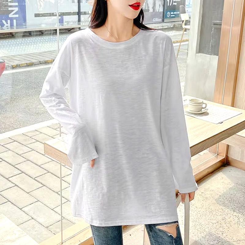 

Модные новые удобные топы с круглым вырезом, простые однотонные футболки, трендовая изящная женская одежда, свободная белая XL белый
