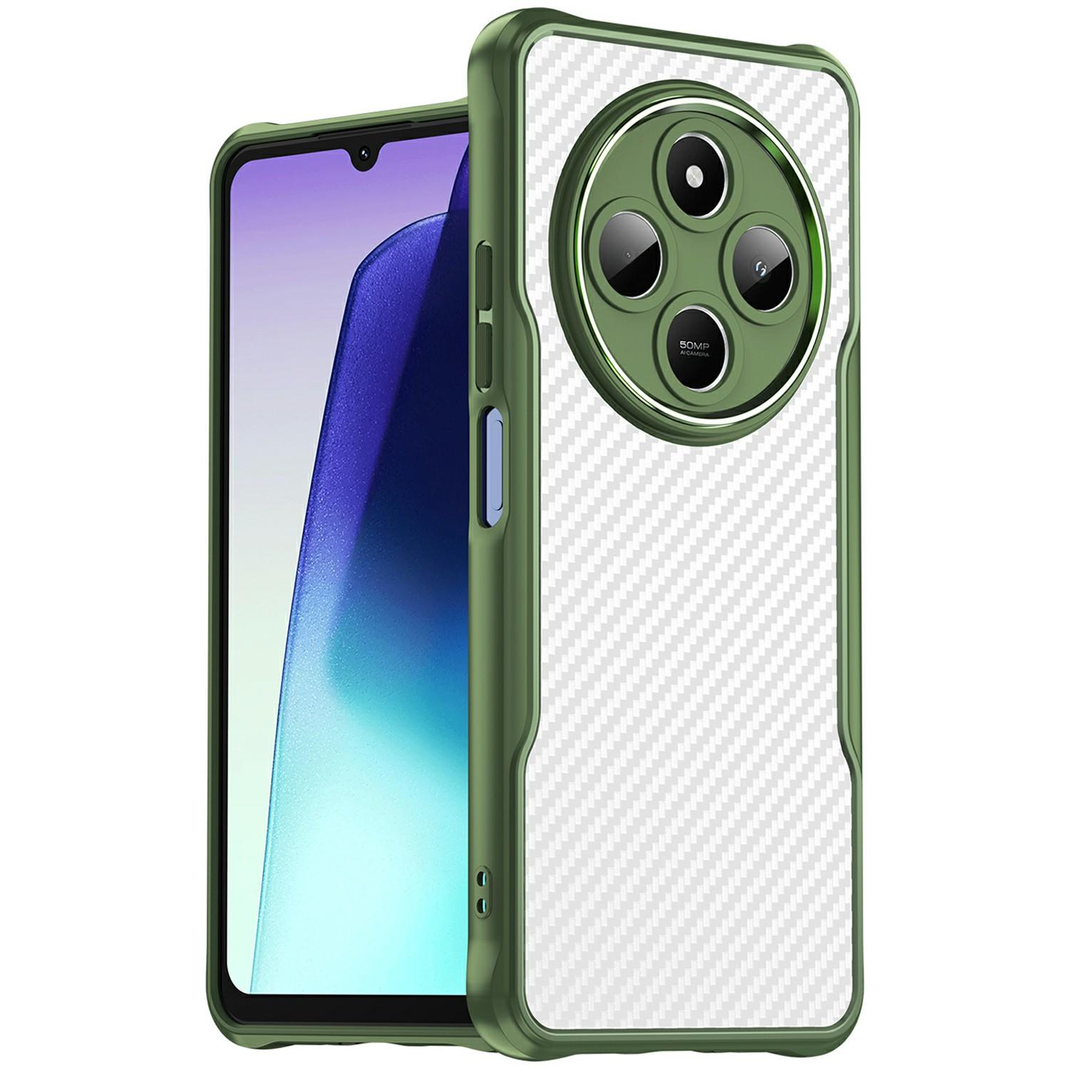 

Для Xiaomi Poco C75 4G/Redmi 14R 5G/A4 5G/14C 4G Чохол Текстура вуглецевого волокна TPU+PC Чохол для телефону Green