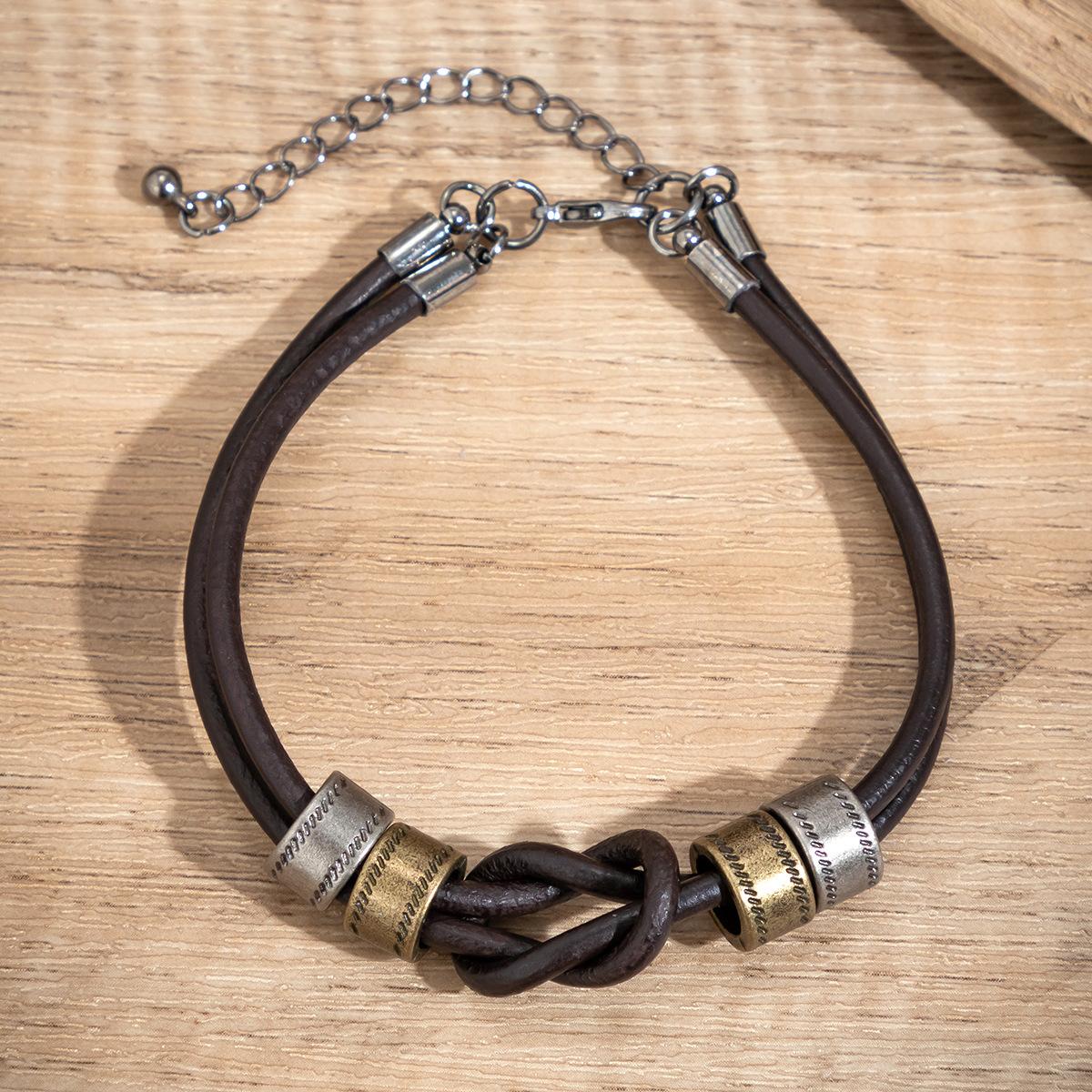 

Simple Leather Knot Round Necklace for Men Hip Hop Minimalist Beaded Choker Chain Accessory