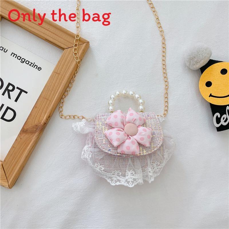 

Kid Crossbody Bag With Pearl Handle And Flower Bear Decoration Rabbit Flower Pink