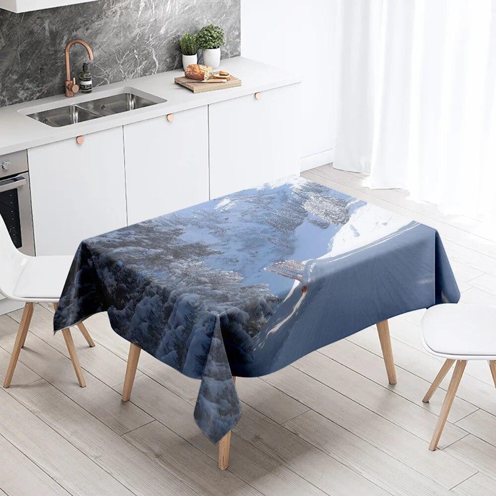 Winter Snow Tablecloth Beautiful  Anti-fouling Waterproof Rectangular Kitchen Table Home Decoration
