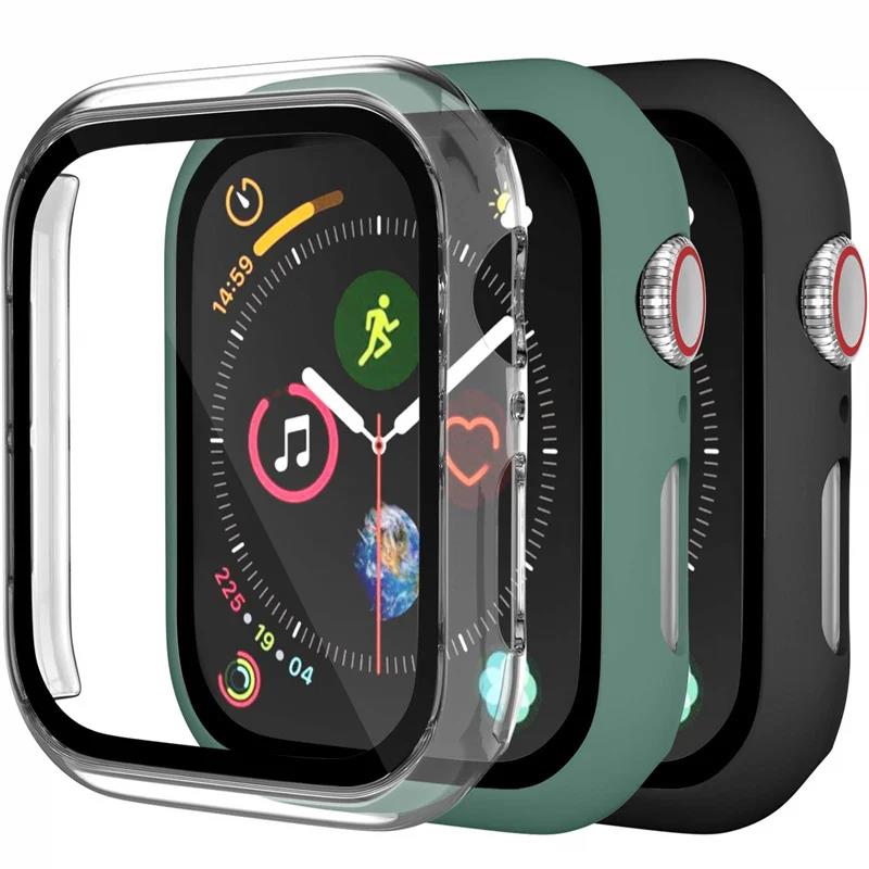3PCS Tempered Glass+cover For Apple Watch Accessories 45mm 41mm 44mm 40mm Screen Protector Apple watch Case serie 9 4 5 6 SE 7 8 7