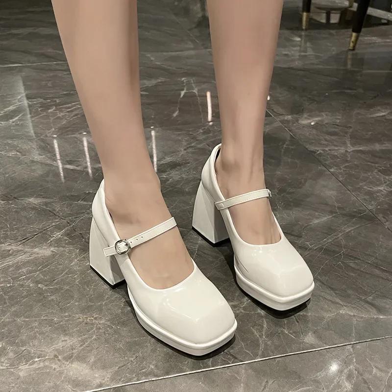 Fashion Retro Thick Heel Square Head Small Leather Shoe Women's New Mary Jane French High Fashion Shoes