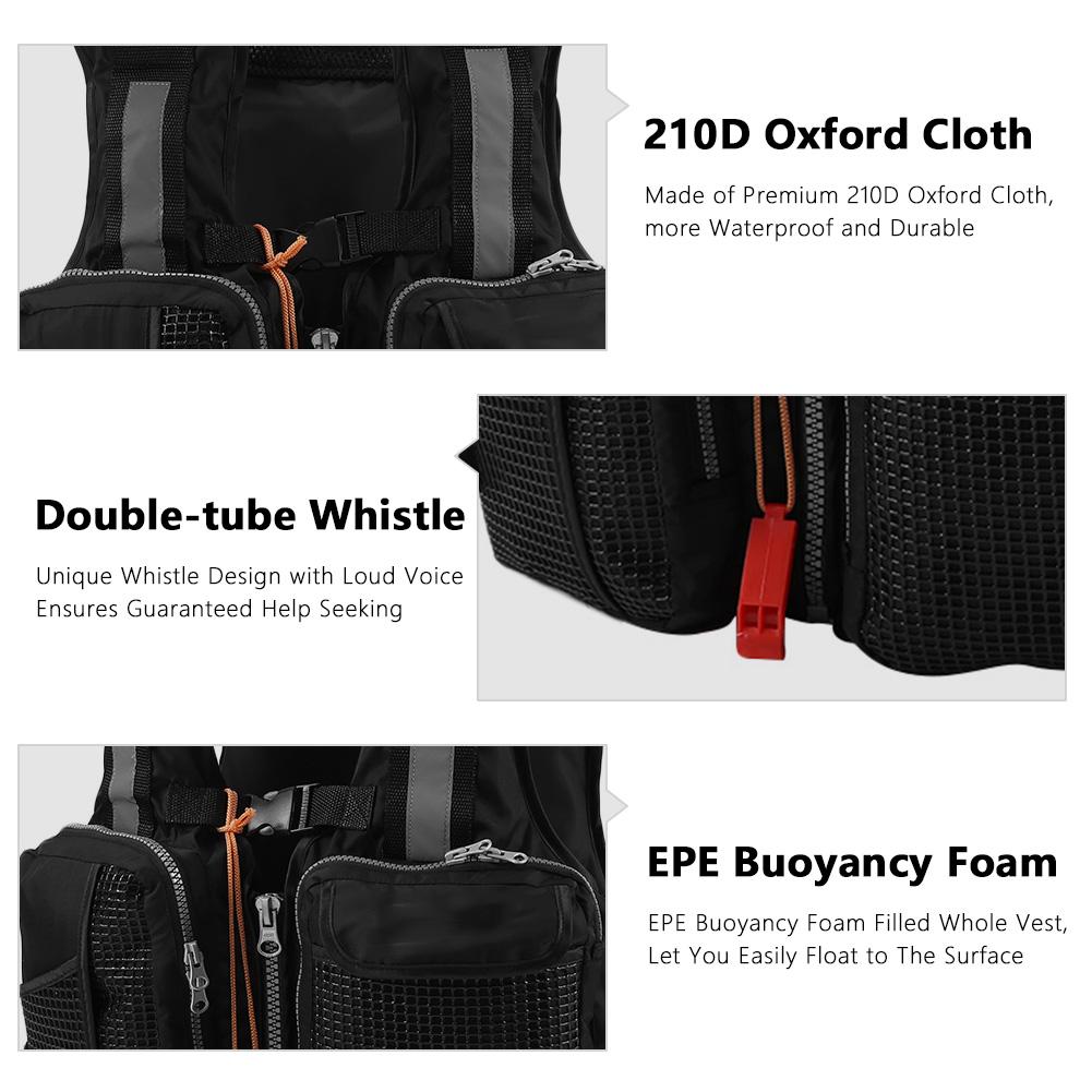 Yetişkinler Can Yeleği Can Yeleği Düdüklü Yüzme Balık Tutma Drift Takımı (Siyah)