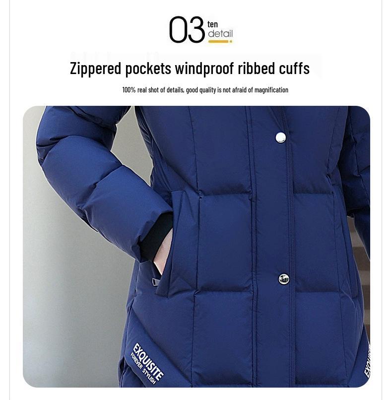 Damska kurtka puchowa bardzo długa w stylu koreańskim – 95% puch białej kaczki